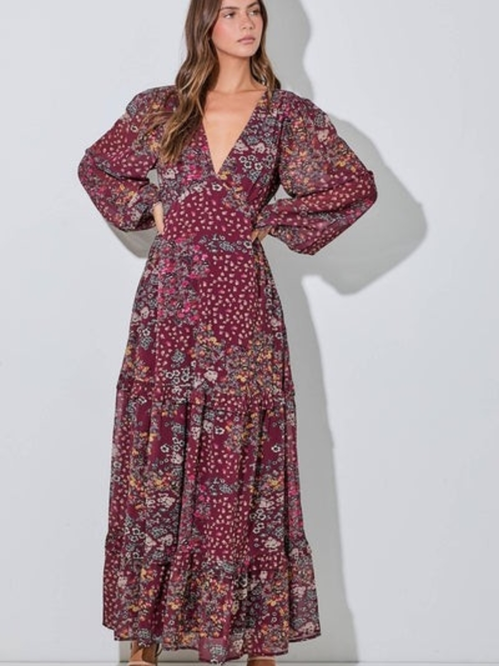 NWOT Baltic Born Burgundy Floral Patchwork Maxi Dress